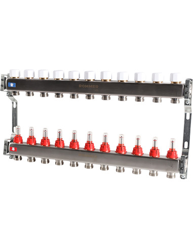 Коллектор ROMMER из нержавеющей стали с расходомерами 11 вых.