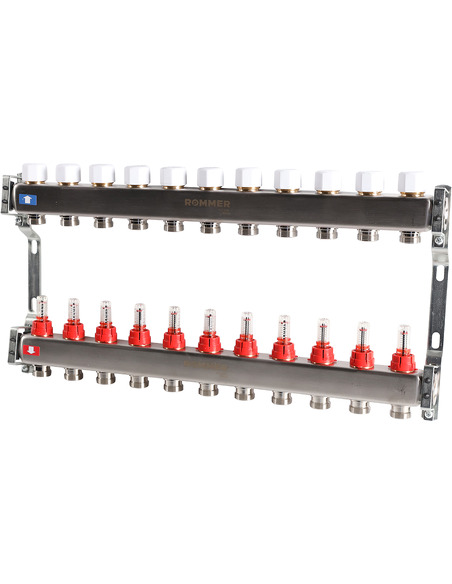 Коллектор ROMMER из нержавеющей стали с расходомерами 11 вых.