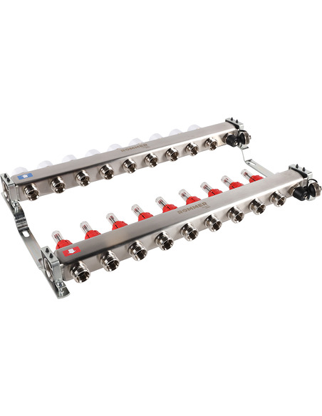 Коллектор ROMMER из нержавеющей стали с расходомерами 9 вых. с воздухоотводчиком и сливом