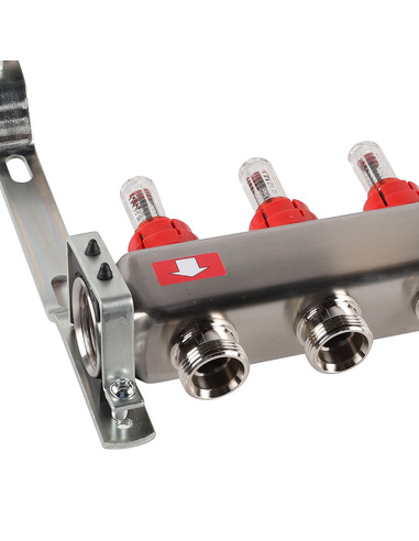 Коллектор ROMMER из нержавеющей стали с расходомерами 9 вых. с воздухоотводчиком и сливом