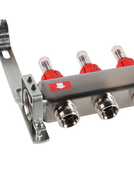 Коллектор ROMMER из нержавеющей стали с расходомерами 9 вых. с воздухоотводчиком и сливом