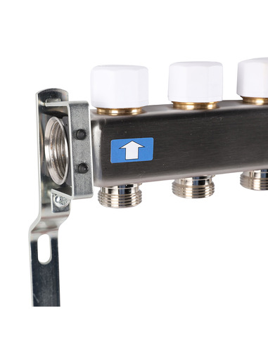 Коллектор ROMMER из нержавеющей стали с расходомерами 9 вых. с воздухоотводчиком и сливом