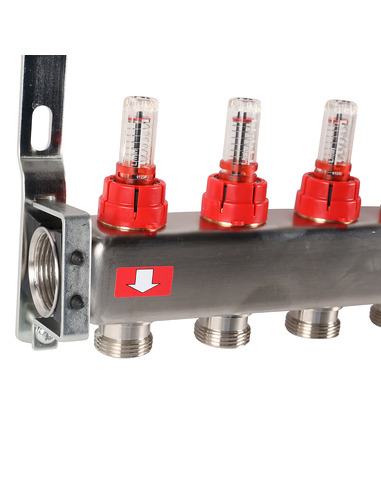 Коллектор ROMMER из нержавеющей стали с расходомерами 9 вых. с воздухоотводчиком и сливом