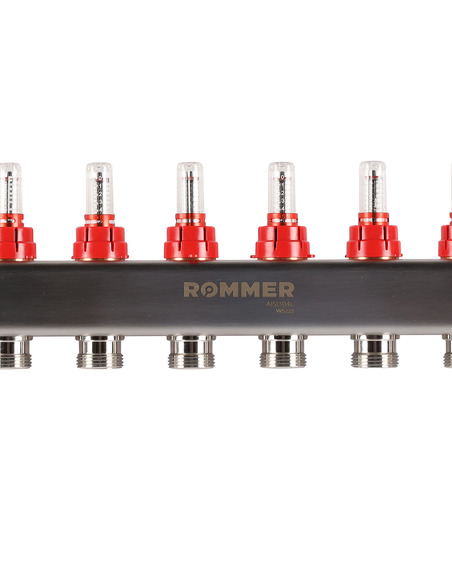 Коллектор ROMMER из нержавеющей стали с расходомерами 9 вых. с воздухоотводчиком и сливом