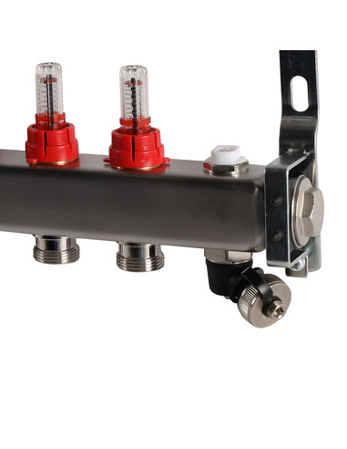 Коллектор ROMMER из нержавеющей стали с расходомерами 9 вых. с воздухоотводчиком и сливом