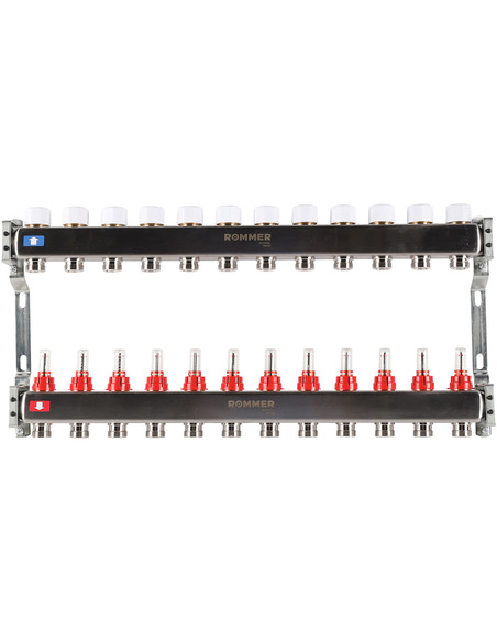 Коллектор ROMMER из нержавеющей стали с расходомерами 12 вых.