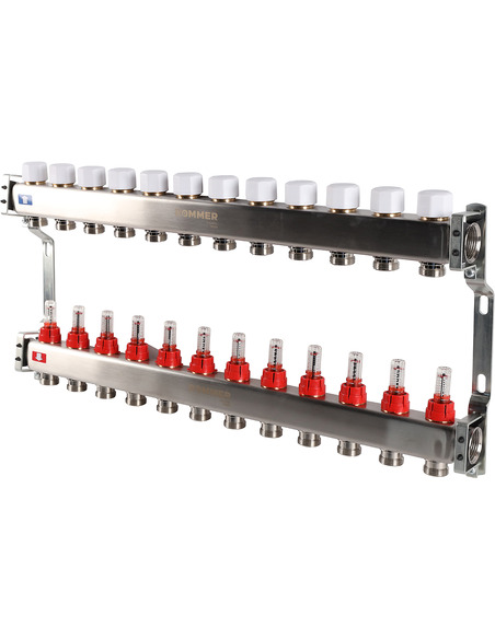 Коллектор ROMMER из нержавеющей стали с расходомерами 12 вых.