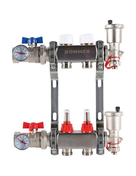 Коллектор ROMMER из нержавеющей стали в сборе с расходомерами 2 вых.