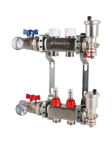 Коллектор ROMMER из нержавеющей стали в сборе с расходомерами 2 вых.