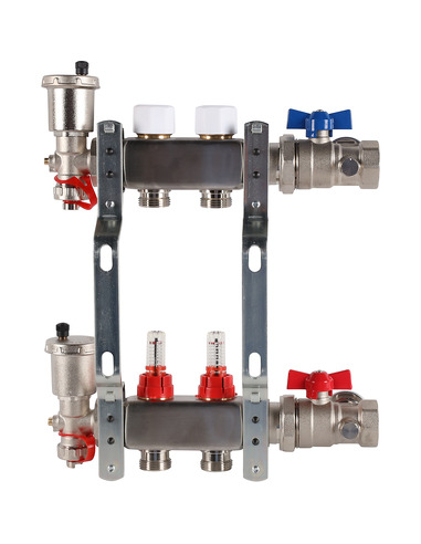 Коллектор ROMMER из нержавеющей стали в сборе с расходомерами 2 вых.