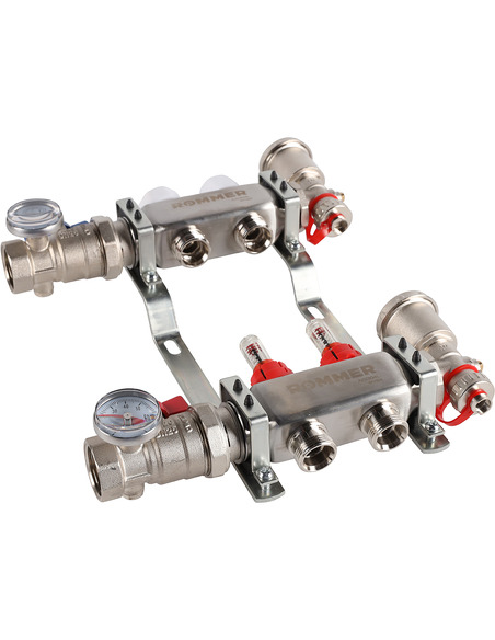 Коллектор ROMMER из нержавеющей стали в сборе с расходомерами 2 вых.