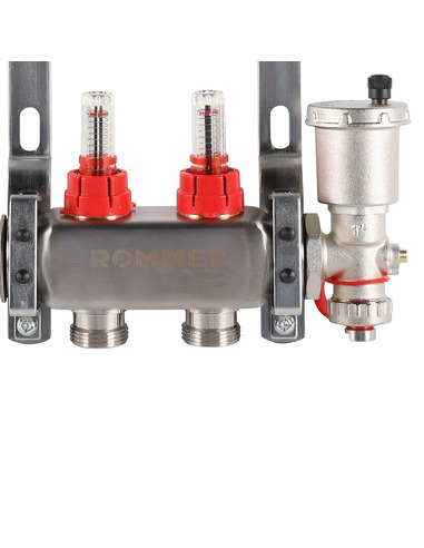 Коллектор ROMMER из нержавеющей стали в сборе с расходомерами 2 вых.