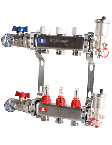 Коллектор ROMMER из нержавеющей стали в сборе с расходомерами 3 вых.
