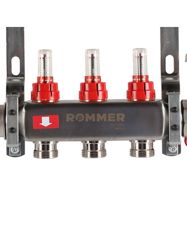 Коллектор ROMMER из нержавеющей стали в сборе с расходомерами 3 вых.