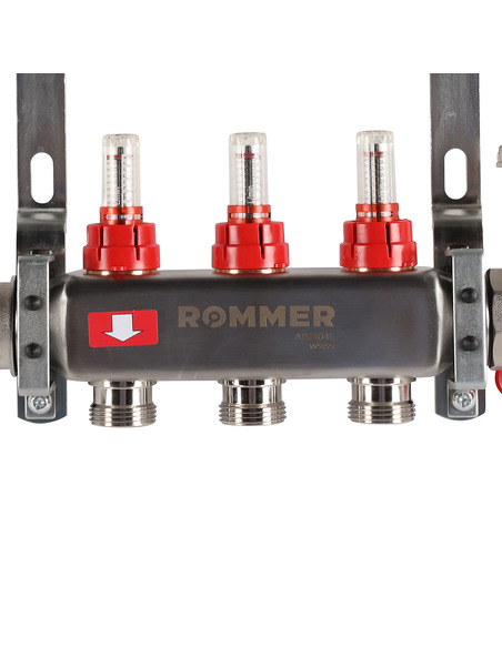 Коллектор ROMMER из нержавеющей стали в сборе с расходомерами 3 вых.