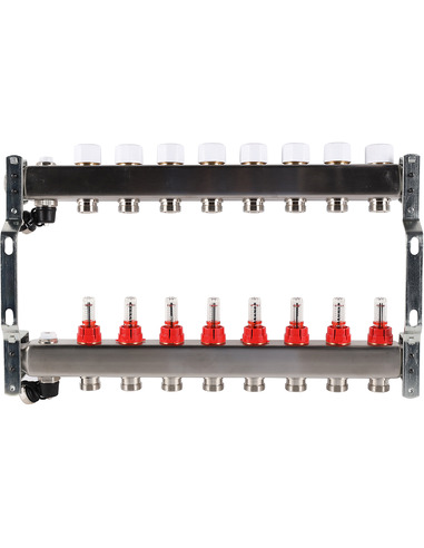 Коллектор ROMMER из нержавеющей стали с расходомерами 8 вых. с воздухоотводчиком и сливом