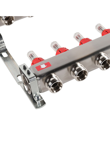 Коллектор ROMMER из нержавеющей стали с расходомерами 8 вых. с воздухоотводчиком и сливом