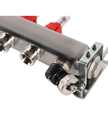 Коллектор ROMMER из нержавеющей стали с расходомерами 8 вых. с воздухоотводчиком и сливом