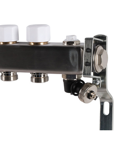 Коллектор ROMMER из нержавеющей стали с расходомерами 8 вых. с воздухоотводчиком и сливом