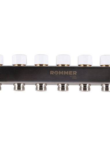 Коллектор ROMMER из нержавеющей стали с расходомерами 8 вых. с воздухоотводчиком и сливом