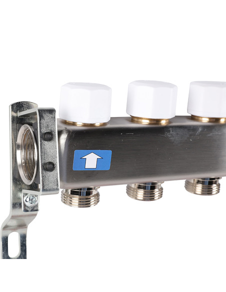 Коллектор ROMMER из нержавеющей стали с расходомерами 8 вых. с воздухоотводчиком и сливом