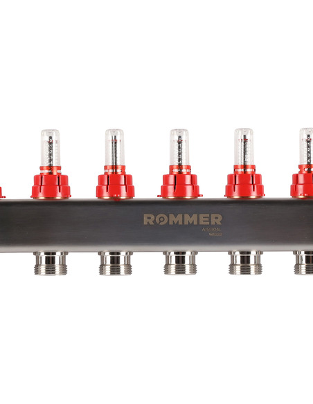 Коллектор ROMMER из нержавеющей стали с расходомерами 8 вых. с воздухоотводчиком и сливом