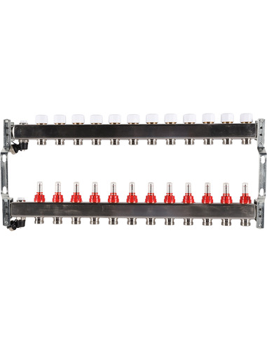 Коллектор ROMMER из нержавеющей стали с расходомерами 12 вых. с воздухоотводчиком и сливом