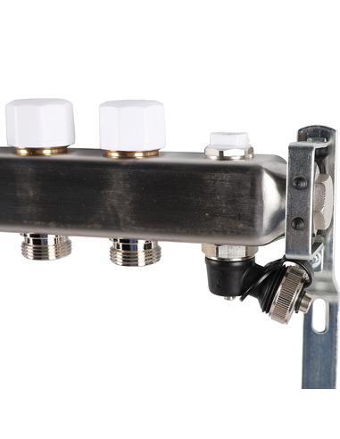 Коллектор ROMMER из нержавеющей стали с расходомерами 12 вых. с воздухоотводчиком и сливом