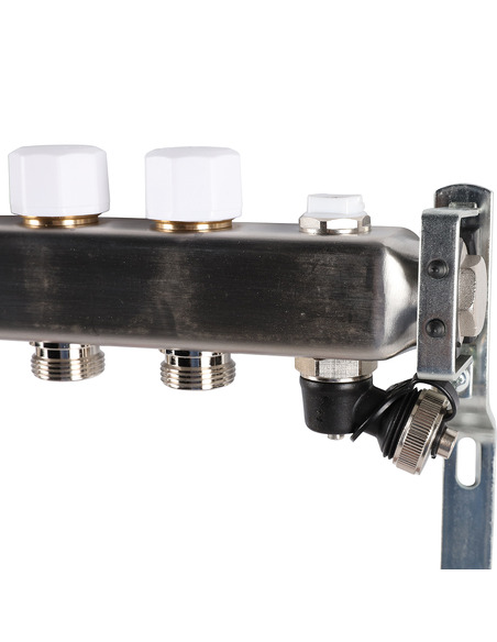 Коллектор ROMMER из нержавеющей стали с расходомерами 12 вых. с воздухоотводчиком и сливом