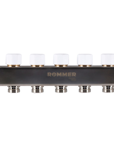 Коллектор ROMMER из нержавеющей стали с расходомерами 12 вых. с воздухоотводчиком и сливом