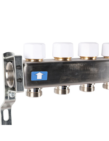 Коллектор ROMMER из нержавеющей стали с расходомерами 12 вых. с воздухоотводчиком и сливом