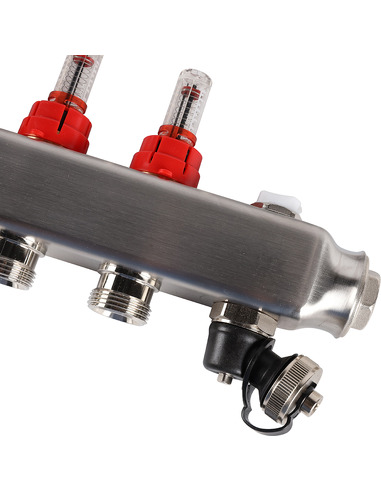 Коллектор ROMMER из нержавеющей стали с расходомерами 12 вых. с воздухоотводчиком и сливом