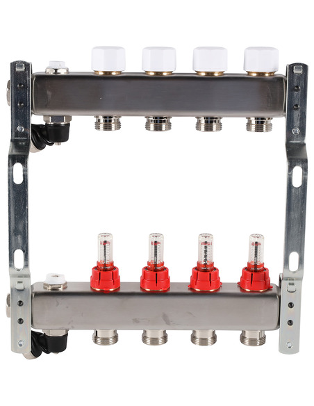 Коллектор ROMMER из нержавеющей стали с расходомерами 4 вых. с воздухоотводчиком и сливом