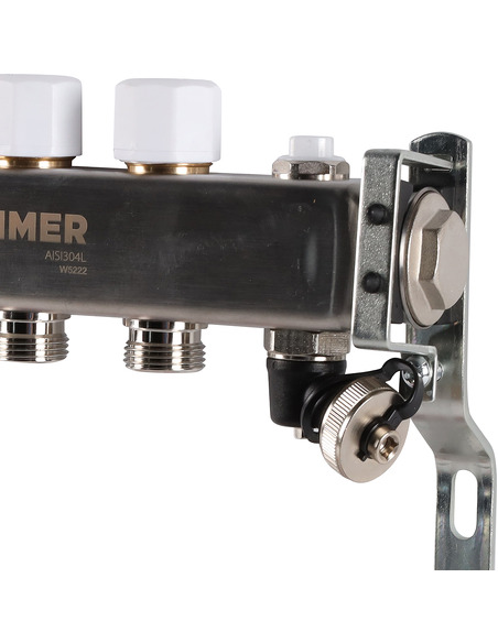 Коллектор ROMMER из нержавеющей стали с расходомерами 4 вых. с воздухоотводчиком и сливом