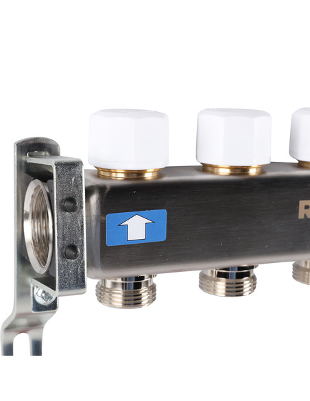 Коллектор ROMMER из нержавеющей стали с расходомерами 4 вых. с воздухоотводчиком и сливом