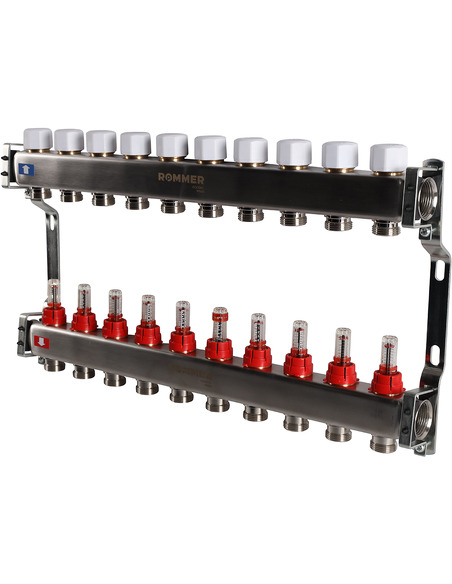 Коллектор ROMMER из нержавеющей стали с расходомерами 10 вых.