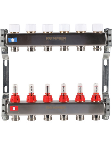 Коллектор ROMMER из нержавеющей стали с расходомерами 6 вых.