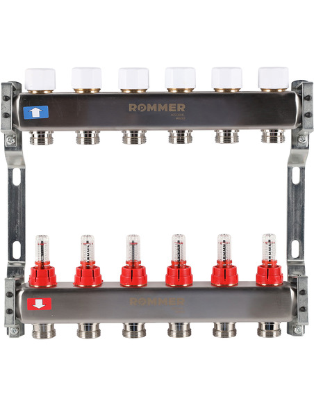 Коллектор ROMMER из нержавеющей стали с расходомерами 6 вых.