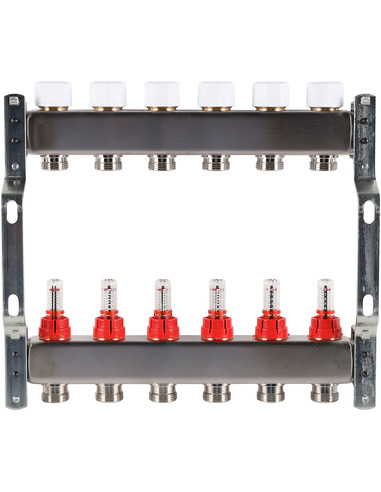 Коллектор ROMMER из нержавеющей стали с расходомерами 6 вых.