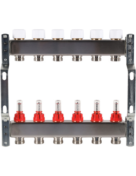 Коллектор ROMMER из нержавеющей стали с расходомерами 6 вых.