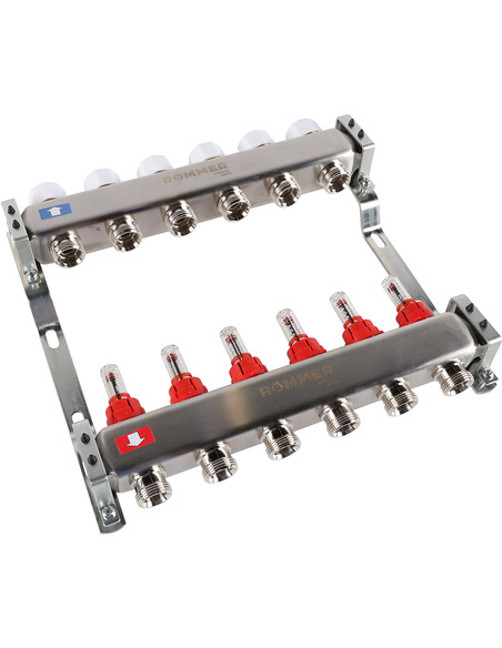 Коллектор ROMMER из нержавеющей стали с расходомерами 6 вых.