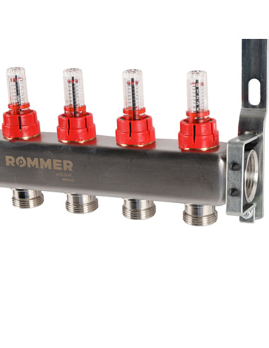 Коллектор ROMMER из нержавеющей стали с расходомерами 6 вых.