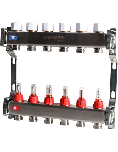 Коллектор ROMMER из нержавеющей стали с расходомерами 6 вых.
