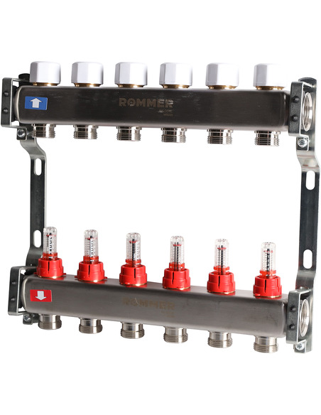Коллектор ROMMER из нержавеющей стали с расходомерами 6 вых.