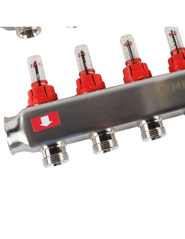 Коллектор ROMMER из нержавеющей стали с расходомерами 6 вых.