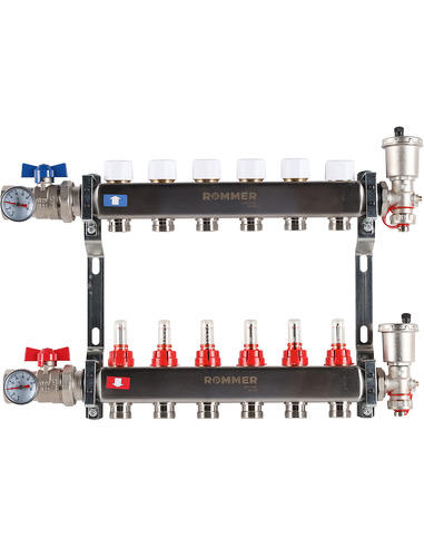 Коллектор ROMMER из нержавеющей стали в сборе с расходомерами 6 вых.