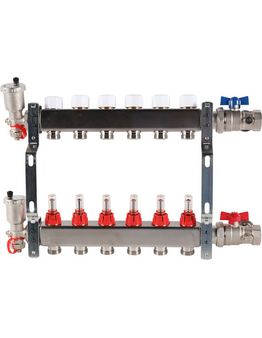 Коллектор ROMMER из нержавеющей стали в сборе с расходомерами 6 вых.