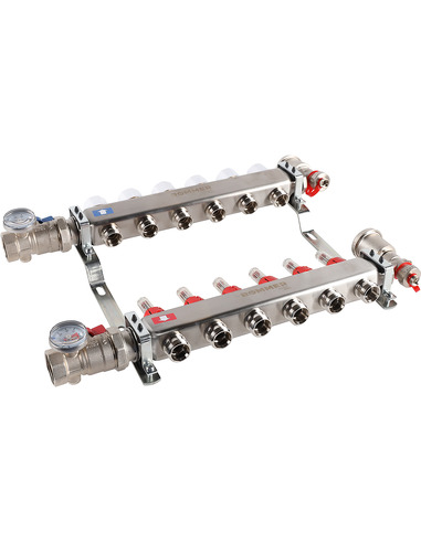 Коллектор ROMMER из нержавеющей стали в сборе с расходомерами 6 вых.