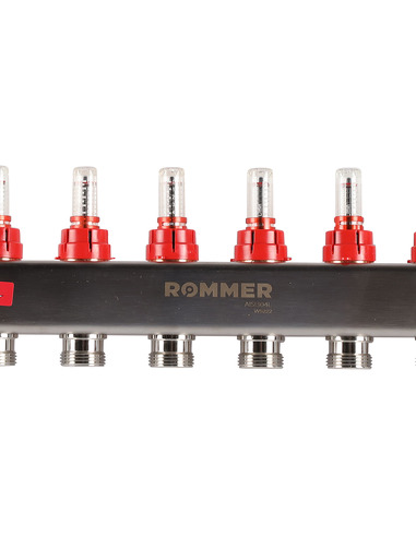 Коллектор ROMMER из нержавеющей стали в сборе с расходомерами 6 вых.
