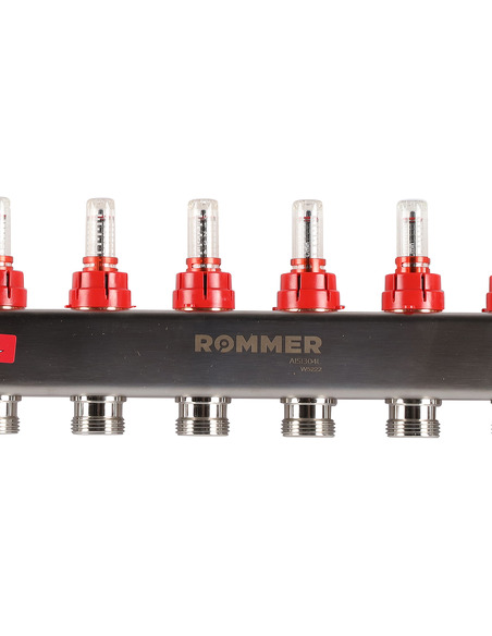 Коллектор ROMMER из нержавеющей стали в сборе с расходомерами 6 вых.
